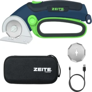 Tijeras eléctricas Zeite 4V cortando plástico fino y PVC delgado